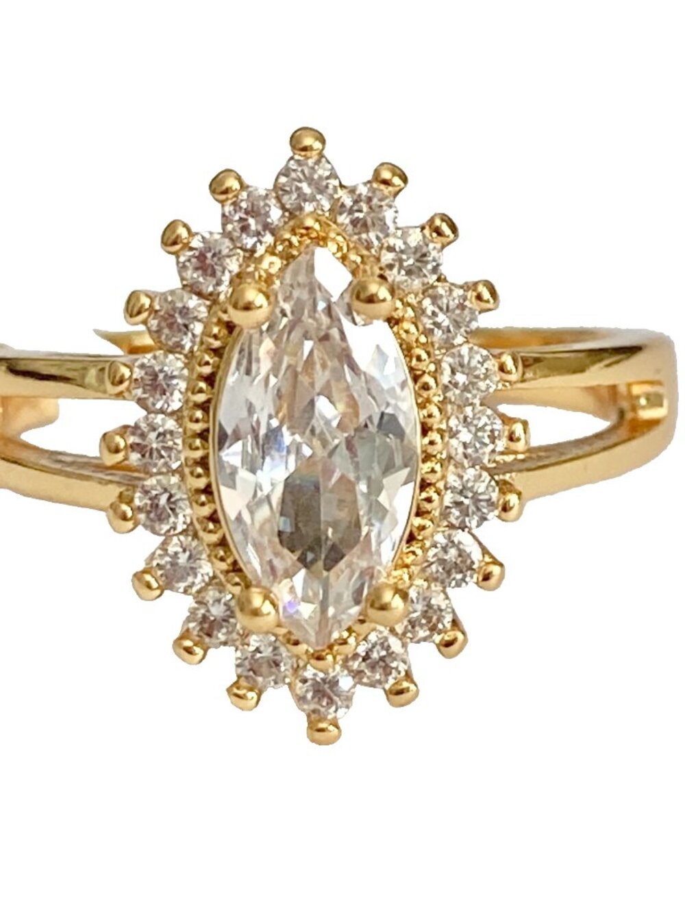 Marquise Cut Cubic Zirconia Halo Cocktail Ring Yellow Gold Plated Size 7 8 9